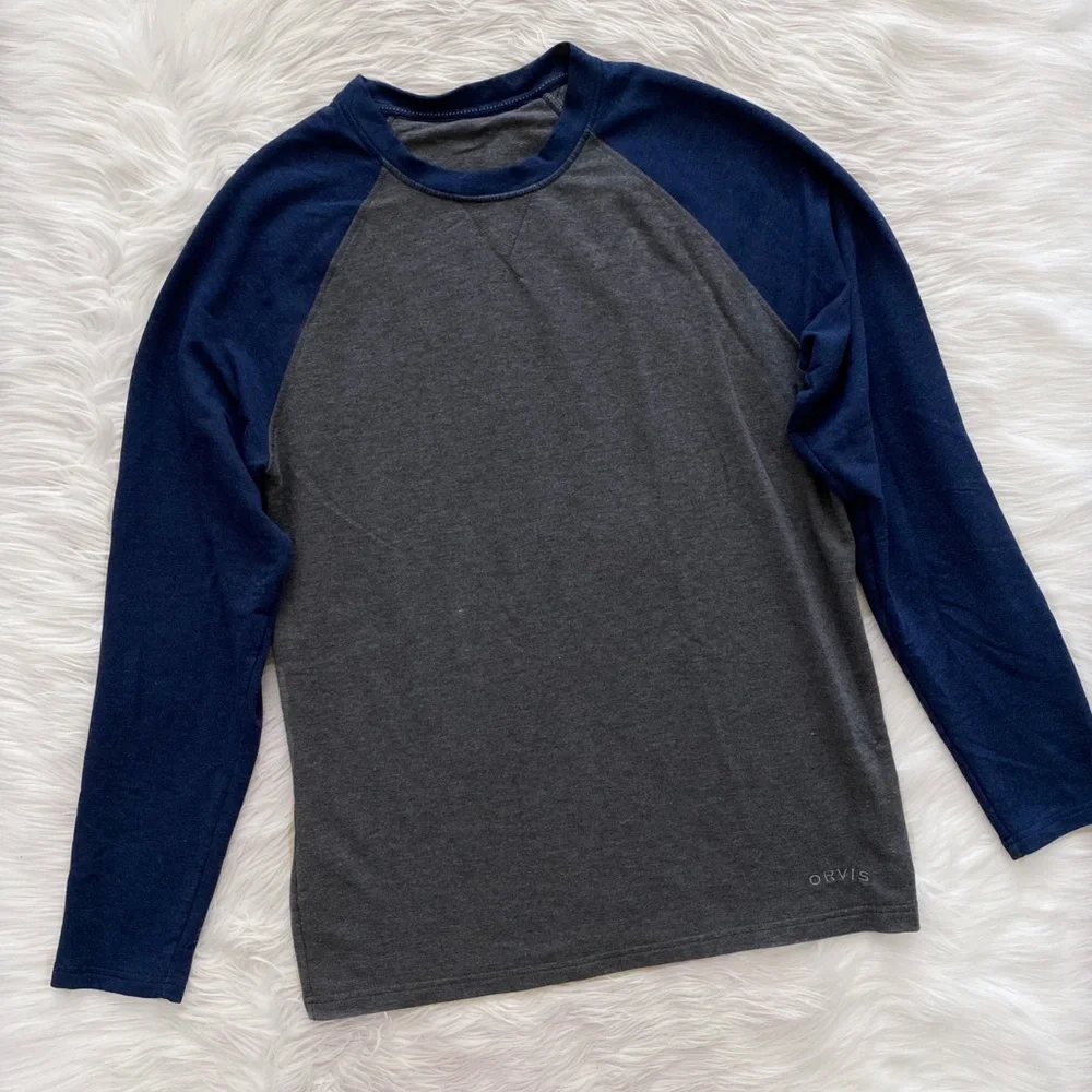 Orvis Gray Blue Long Sleeve Basic Baseball Tee Shirt - Picture 1 of 9